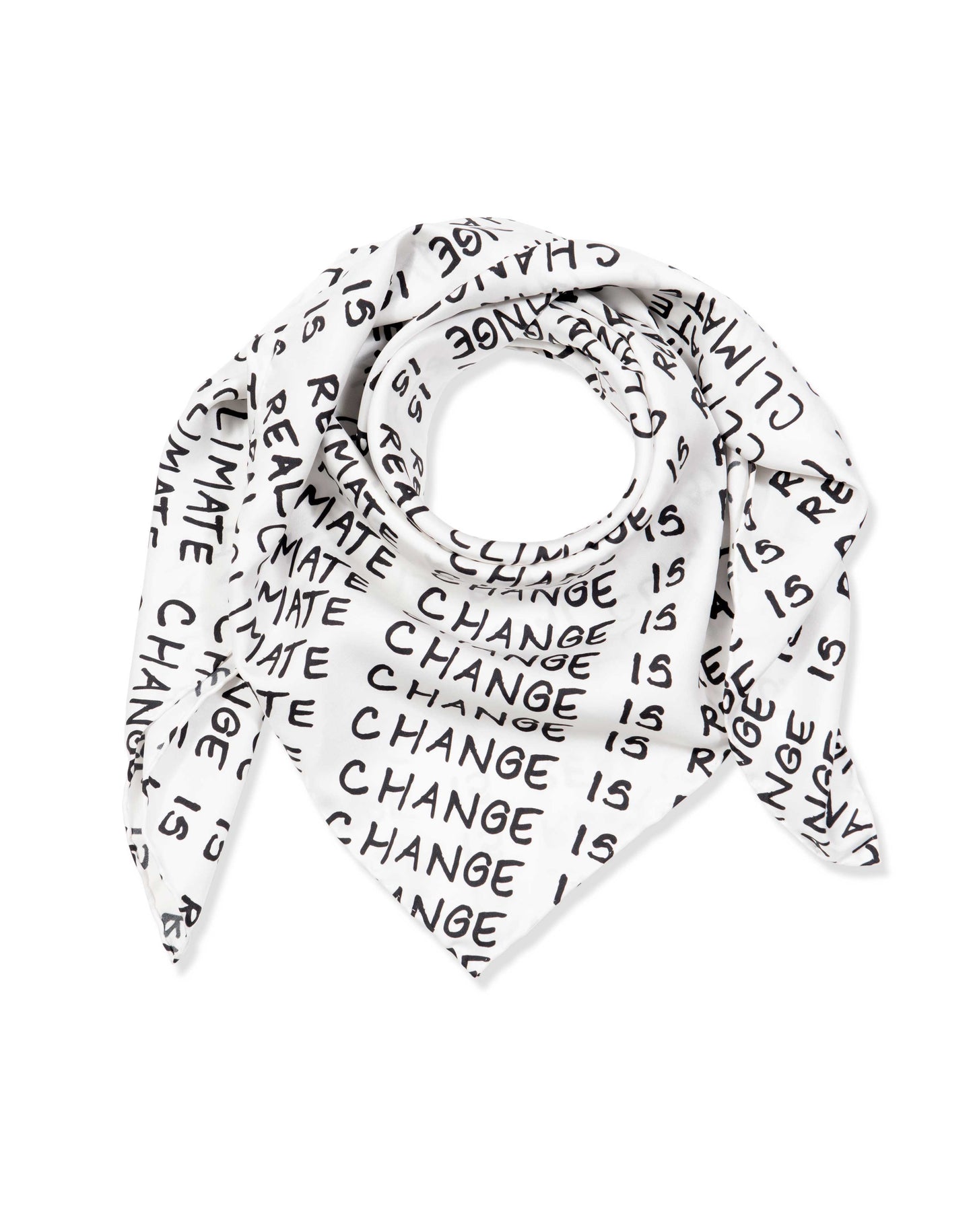 Climate Change is Real B&W organic silk scarf